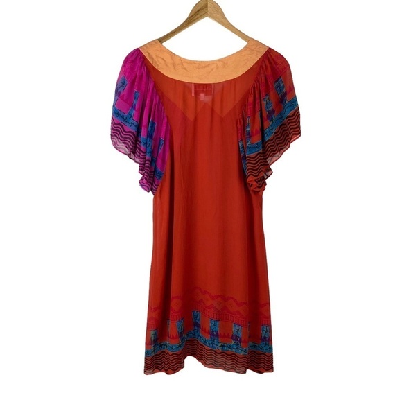 Anthropologie SILK Anupamaa Eastern Sunset Dress Women’s Size S Red Orange - Picture 9 of 12